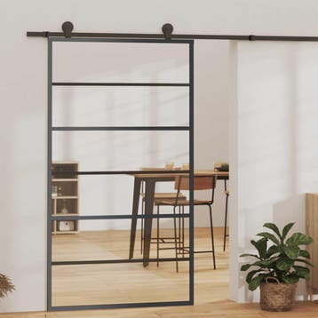 vidaXL Schuifdeur 102x205 cm ESG-glas en aluminium zwart, Verzenden, Nieuw