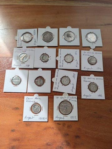Frankrijk. Lot de 14 monnaies en argent, 1808/1930 (Zonder