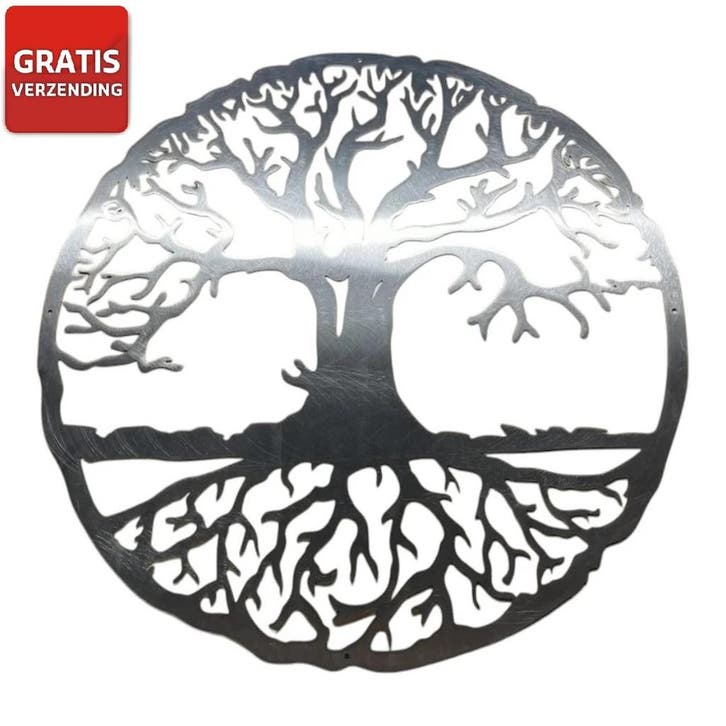 Wanddecoratie metaal van een levensboom 59 cm, Tuin en Terras, Tuinwanddecoratie, Verzenden