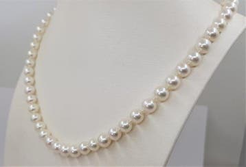 Halsketting 6x7 mm heldere Akoya parels, Nieuw