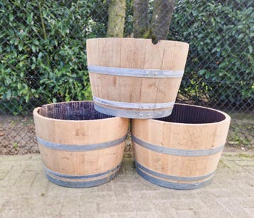 Eikenhouten bloembakken - wijnvat - whiskyvat - plantenbak, Rond, Nieuw, Ophalen of Verzenden, Balkon