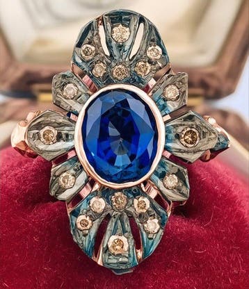 Zonder minimumprijs - Ring - 9 kt. Roségoud, Zilver Saffier, Nieuw