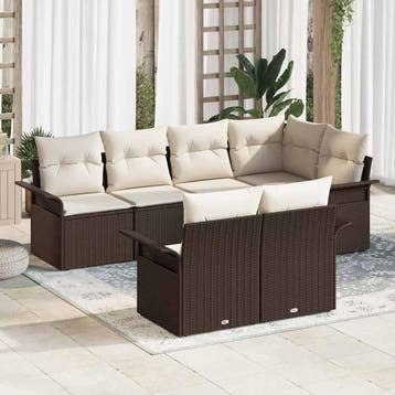vidaXL Tuin Sofa Set 7 st Bruin Poly riet, Verzenden, Nieuw, Rotan, 7 zitplaatsen