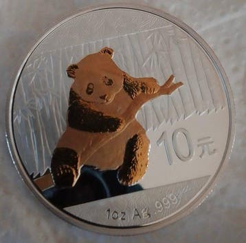China. 10 Yuan 2014 vergoldeter China Panda (Zonder