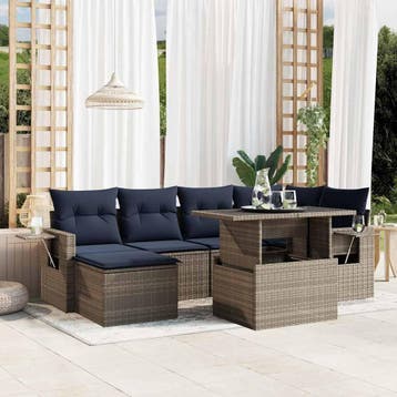 vidaXL 7-delige tuinbankset met kussens, grijs polyrotan, Verzenden, Nieuw