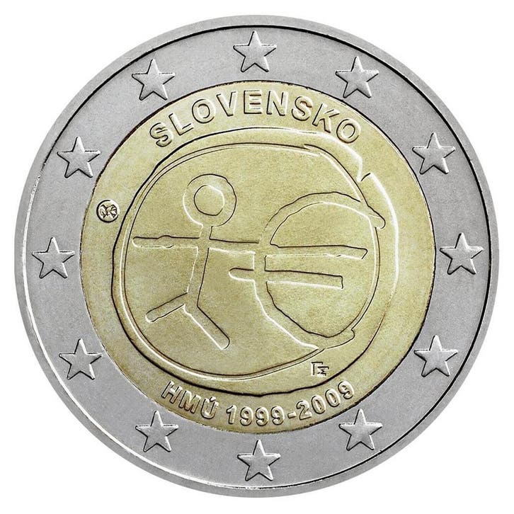 Slowakije 2 Euro 10 Jaar EMU 2009, Postzegels en Munten, Munten | Europa | Euromunten, Verzenden