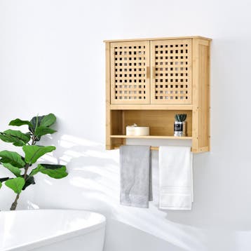[en.casa] Badkamerkast Borlänge bamboe 66x62x20 cm met handd, Verzenden, Nieuw
