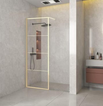 Aqua Vista Triple Zijwand 90 x 200 cm – Geborsteld Messing /, Ophalen of Verzenden, Nieuw, Glas, Bad