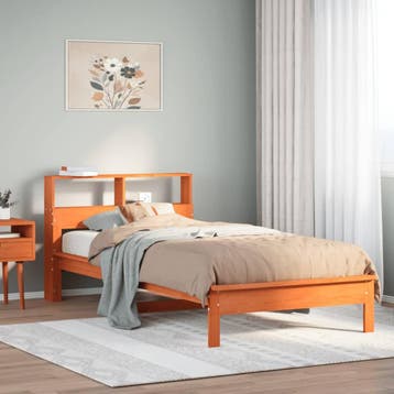 vidaXL Bed met boekenkast zonder matras grenenhout wasbruin, 100 cm, Eenpersoons, Bruin, Verzenden