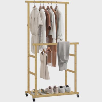 HOMCOM Bamboe Kledingrek met Wielen - Stijlvolle Garderobe v, Verzenden, Nieuw