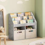 vidaXL Kinderen Boekenkast met opslag Beton Grijs 72,5 x, Huis en Inrichting, Woonaccessoires | Krantenbakken en Lectuurbakken