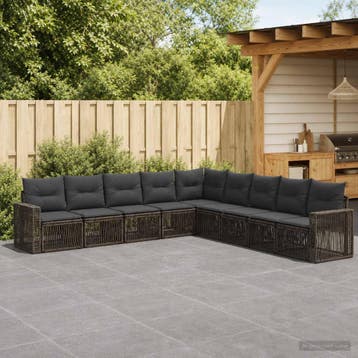 vidaXL Tuinbankenset 9 st Grijs en Donkergrijs poly rattan, Verzenden, Nieuw, Meer dan 8 zitplaatsen