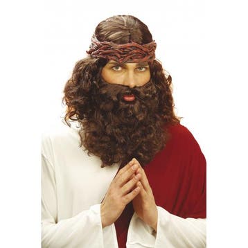 Jezus verkleed pruik bruin met baard - Herenpruiken, Verzenden, Nieuw