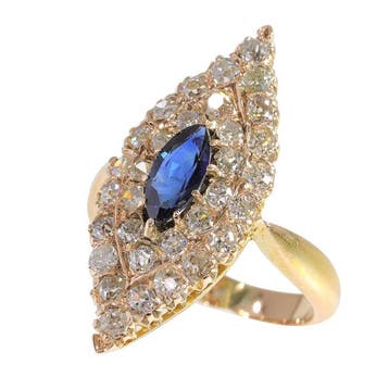 Ring - 14 karaat Geel goud - 0.58ct. tw. Saffier - Diamant -, Nieuw