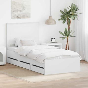 vidaXL Bedframe met lade met hoofdeinde Wit 75 x 190 cm, Eenpersoons, Verzenden, Wit, Nieuw
