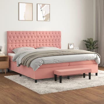 vidaXL Boxspring met matras fluweel roze 200x200 cm, Verzenden, Overige maten, 200 cm, Stof
