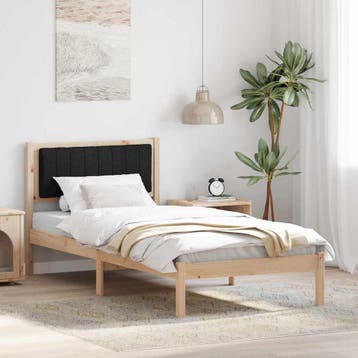 vidaXL Bedframe met Gevoerd Hoofdgedeelte Zwart 90 x 200 cm, Eenpersoons, Bruin, Verzenden, Nieuw