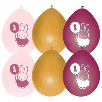 Ballonnen Verjaardag 1 Jaar Nijntje Roze/Goud (6st), Ophalen of Verzenden, Nieuw
