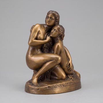 Beeld, Moeder en dochter - 18.5 cm - Brons