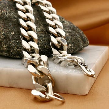 Zilveren gourmetschakel armband (Schakelarmband), Ophalen of Verzenden, Gebruikt, Zilver, Zilver