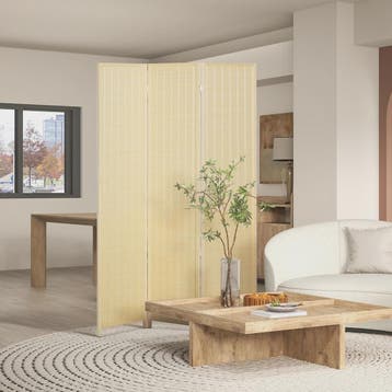 HOMCOM 3-Panels Opvouwbaar Kamerscherm - Natuurlijke Bamboe, Verzenden, Nieuw