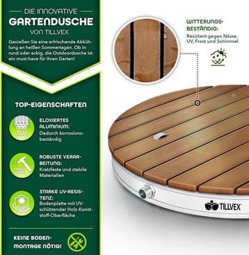 Tillvex® Tuindouche met voetpedaal - Buitendouche - Ø70cm -, Verzenden, Zo goed als nieuw