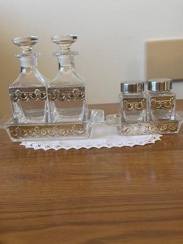 Tafelservies (4) - transparant glas, .925 zilver - Compleet