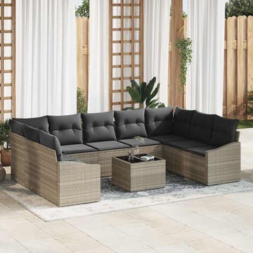 vidaXL Tuinbankenset 9 st Lichtgrijs poly rattan, Verzenden, Nieuw, Meer dan 8 zitplaatsen