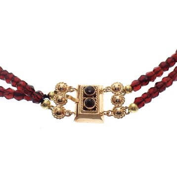 Antiek glaskralen collier met gouden slot (Ketting), Sieraden, Tassen en Uiterlijk, Kettingen, Gebruikt, Ophalen of Verzenden