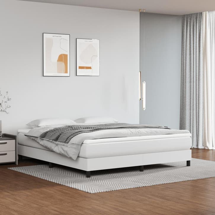 vidaXL Boxspring met matras kunstleer wit 160x200 cm, Huis en Inrichting, Slaapkamer | Bedden, 160 cm, 200 cm, Wit, Tweepersoons