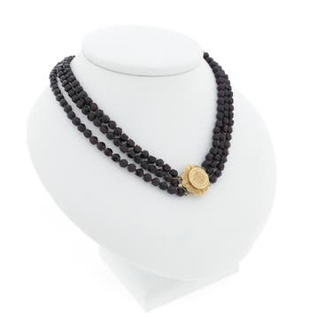 Antieke granaat kralen collier met gouden sier slot., Gebruikt, Ophalen of Verzenden, Met edelsteen, Goud