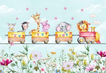 Dieren in de trein behang, Babykamer, kinderkamer, op maat, Verzenden, Nieuw, Wanddecoratie
