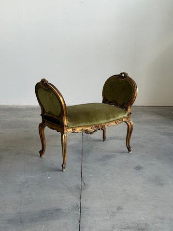 Bank - Verguld hout, Textiel - barokke stijl, Antiek en Kunst
