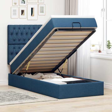 vidaXL Bed poef met matras en LEDs 100x200 cm stof blauw, Huis en Inrichting, 100 cm, Eenpersoons, Nieuw, 200 cm