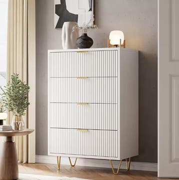 Moderne witte ladekast – 4 lades met metalen poten en grepen, Huis en Inrichting, Kasten | Overige, Verzenden, Nieuw
