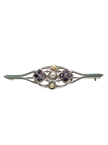 Zonder minimumprijs - Broche Zilver Amethist - Parel - 18 kt, Sieraden, Tassen en Uiterlijk