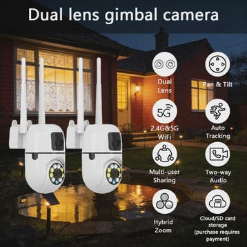 2x WiFi Dual Lens Beveiligingscamera - Waterdicht, Binnen/Bu, Verzenden, Nieuw