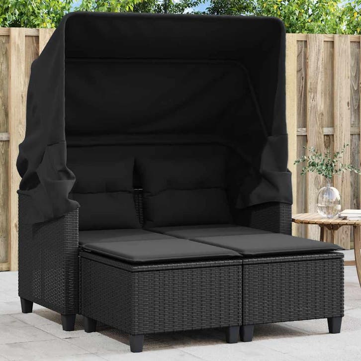 vidaXL Tuinbank 2-zits met luifel en voetenbanken poly, Tuin en Terras, Tuinsets en Loungesets, Nieuw, Verzenden