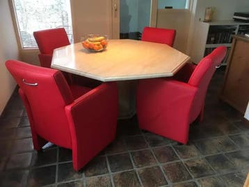 Set van 4 leren eetkamerfauteuils - met armleuning en, Huis en Inrichting, Stoelen, Ophalen of Verzenden, Nieuw, Leer