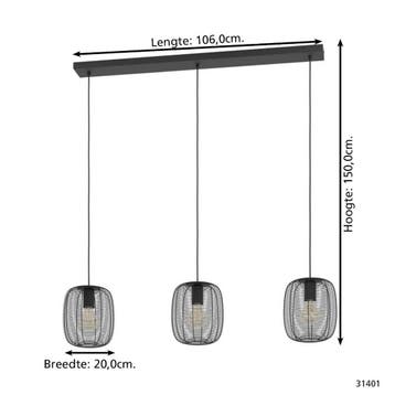 EGLO - hanglamp Derwen - zwart - 3xE27 - industrieel design, Verzenden, Nieuw