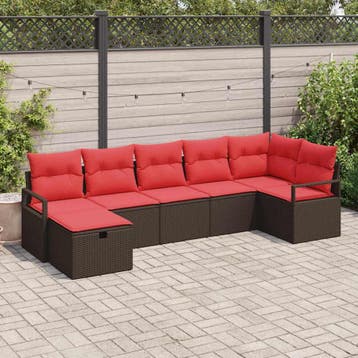 vidaXL Bankstel 7 st 7-Aantal zitplaatsen Bruin en Rood poly, Verzenden, Nieuw, Rotan, 7 zitplaatsen