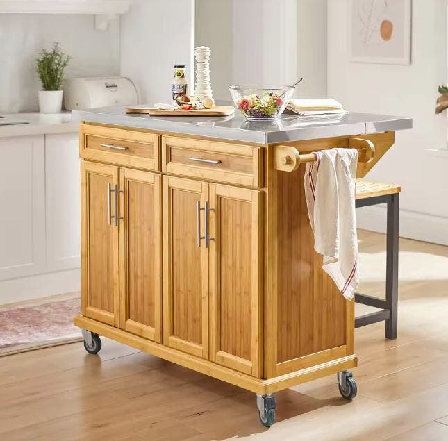 Keukentrolley met rvs blad, lades en uitklapbaar werkblad, Huis en Inrichting, Tafels | Eettafels, Nieuw, Verzenden