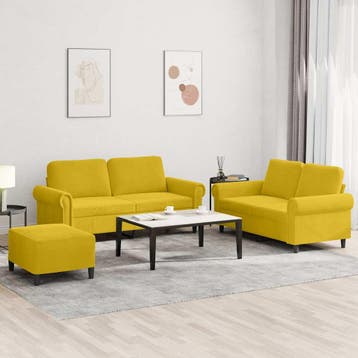 vidaXL 3-delige Loungeset met kussens fluweel geel, Verzenden, Nieuw, Vierpersoons of meer, Stof