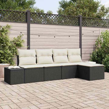 vidaXL Tuin Sofa Set 5 st Zwart en Crème poly rattan, Verzenden, Nieuw, 5 zitplaatsen