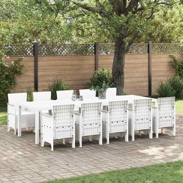 vidaXL Tuin Eetset 11 st Wit Rattan en Staal, Verzenden, Nieuw, Meer dan 8 zitplaatsen
