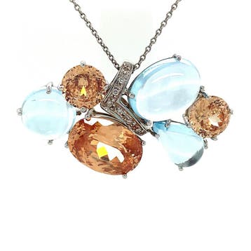 Witgouden hanger met diamant en gekleurd glas 18 karaat, Verzenden, Zo goed als nieuw, Goud