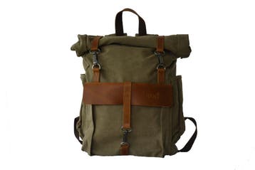 WiMa Wales Vintage Green - Canvas - leer - rugzak - rugtas -, Verzenden, Nieuw, 25 tot 40 cm, 30 tot 45 cm