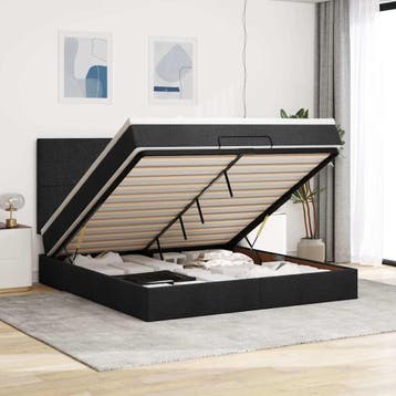 vidaXL Ottoman bed met matras 160x200cm stof zwart, Verzenden, Zwart, 200 cm, Stof