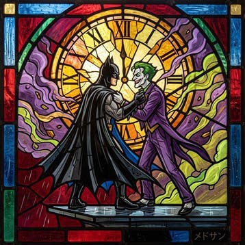 MEDSAN - Stained Glass Batman vs Joker (), Antiek en Kunst