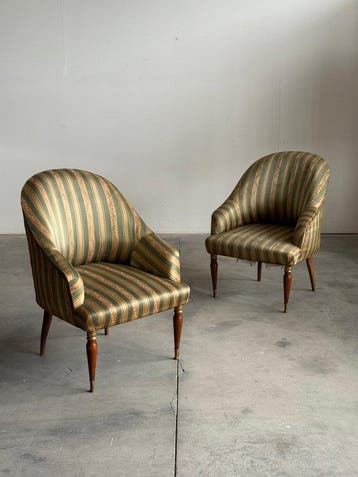 Fauteuil (2) - Hout, Textiel, Messing